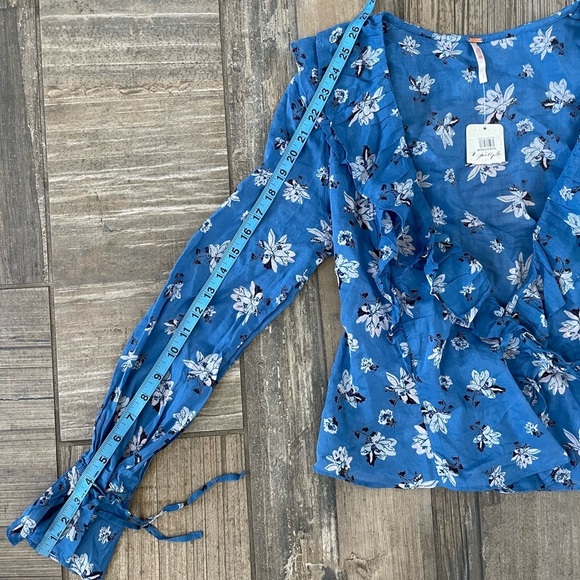 Free People Amanda wrap top ruffle detail blouse in blue size small - Picture 9 of 12